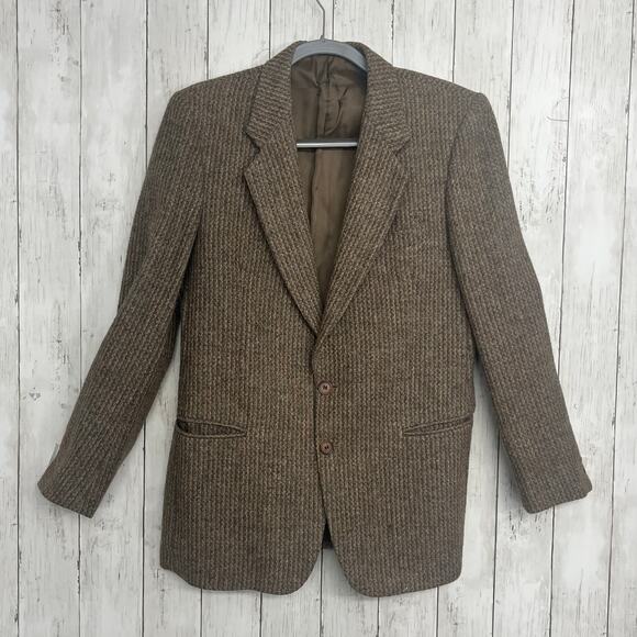 Vintage Woolmark Pura Lana Vergine Brown Tweed 2 Button Pockets Blazer - Picture 1 of 11